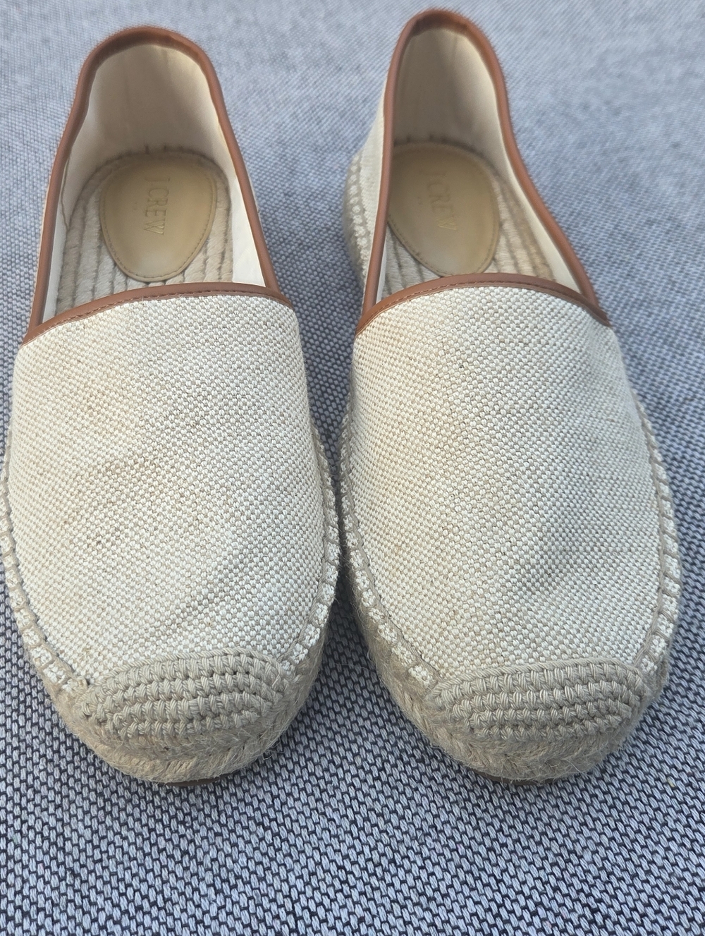 J.Crew Canvas Espadrille Flats Cream Tan Slip On Loafers Size 9.5 - Picture 6 of 8